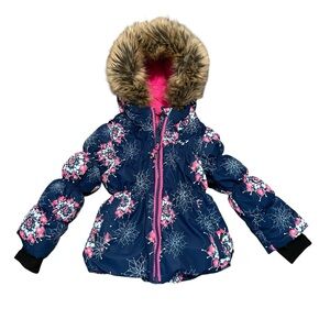 GUSTI Kids Pink & Blue Fleece Lined Ski Jacket with Faux Fur Hood | Size 2